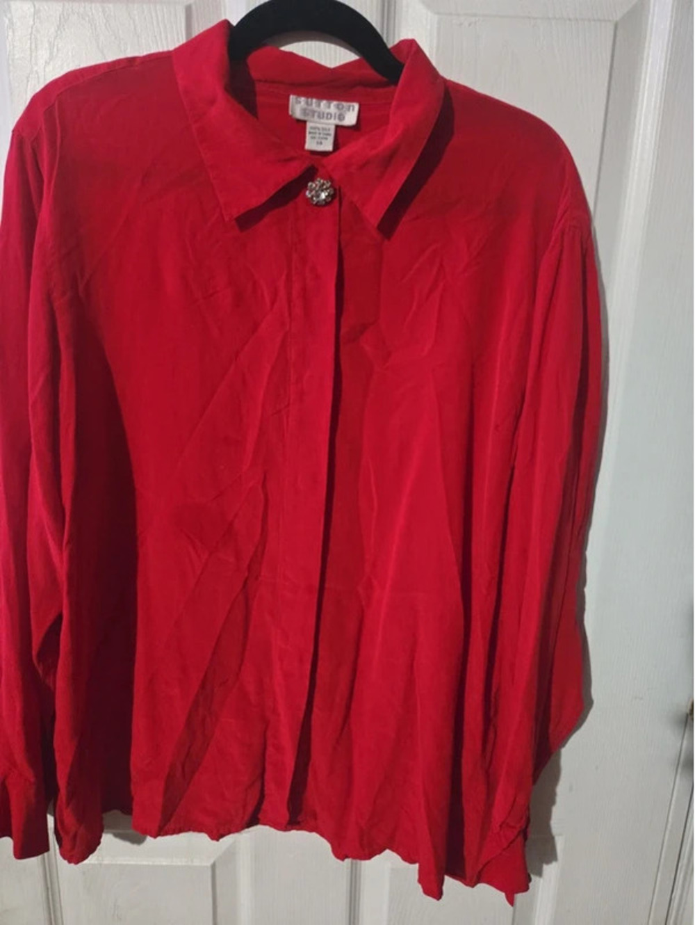 Vintage sutton studio red blouse size 14 100% silk